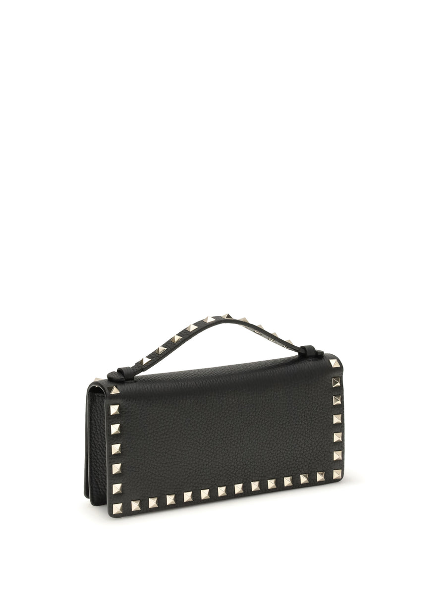 Chain Wallet Rockstud Black Calf Leather & Purses