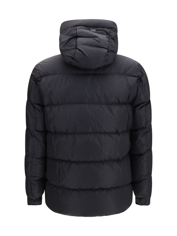 Quilted Hooded Puffer Jacket Black Goose Down Padded &