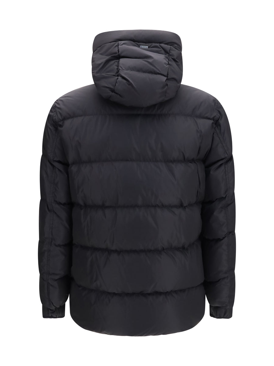Quilted Hooded Puffer Jacket Black Goose Down Padded &