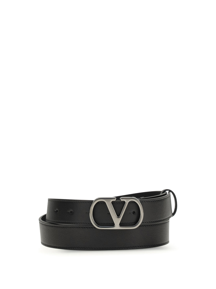 Vlogo Signature Leather Belt Nero Calf Bos Taurus E Braces