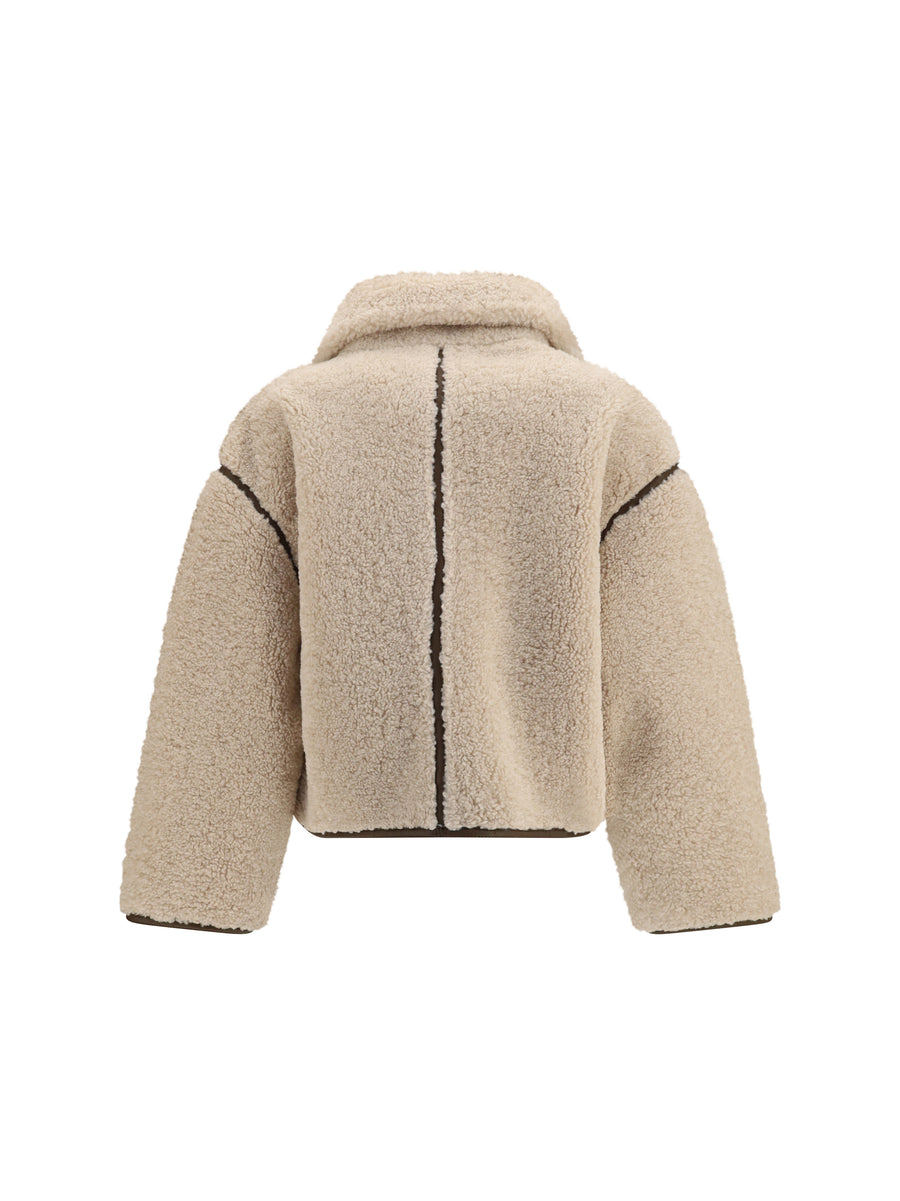 Shearling Jacket Eco White-Brown White/brown Polyester Coat