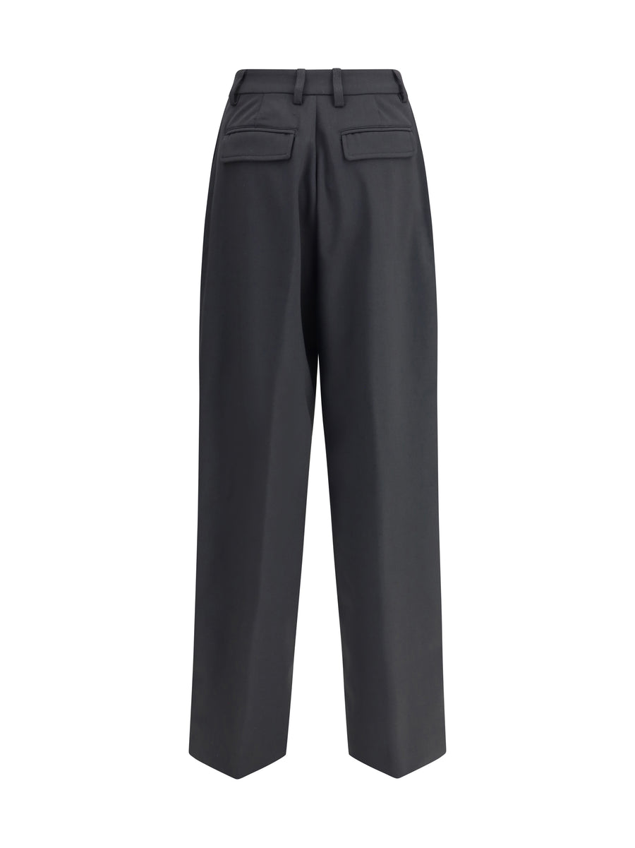 Pleated Trousers Black Polyester