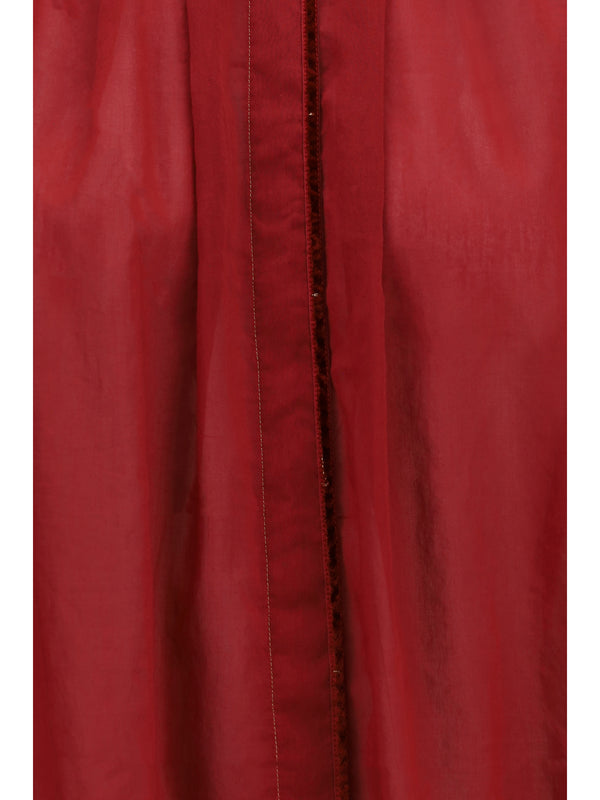 Blouse Pleated High-Neck Pomegranate Cotton Shirt