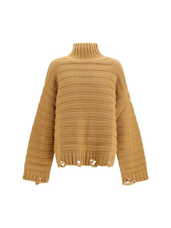 Turtleneck Sweater — Beige Wool Fleece (ovis Aries)