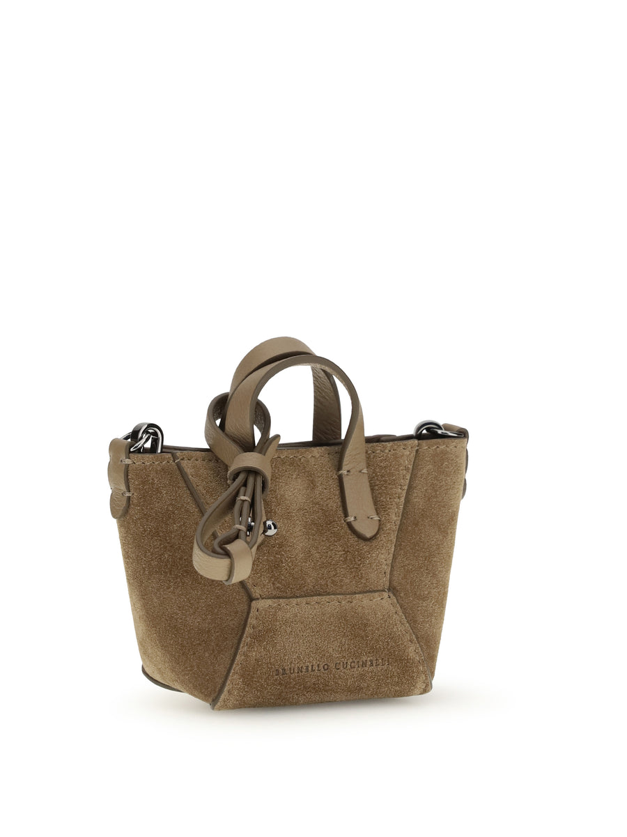 Shoulder Bag Micro Suede Beige Calf Leather