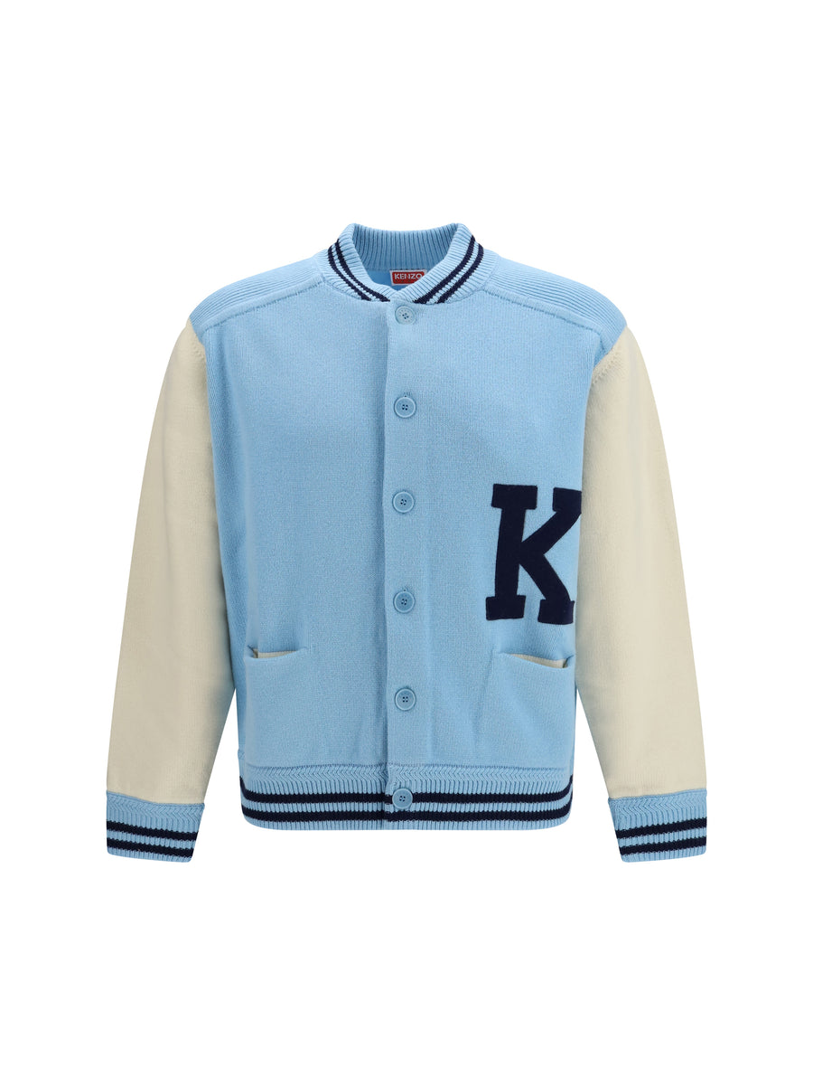 Kenzo Varsity Wool Cardigan Light Blue Merino Ovis Aries
