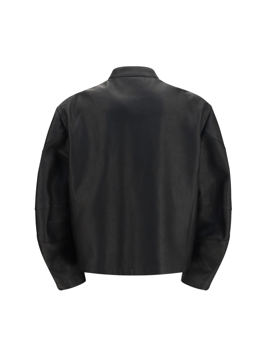 Leather Biker Jacket Horsebit Black Calf
