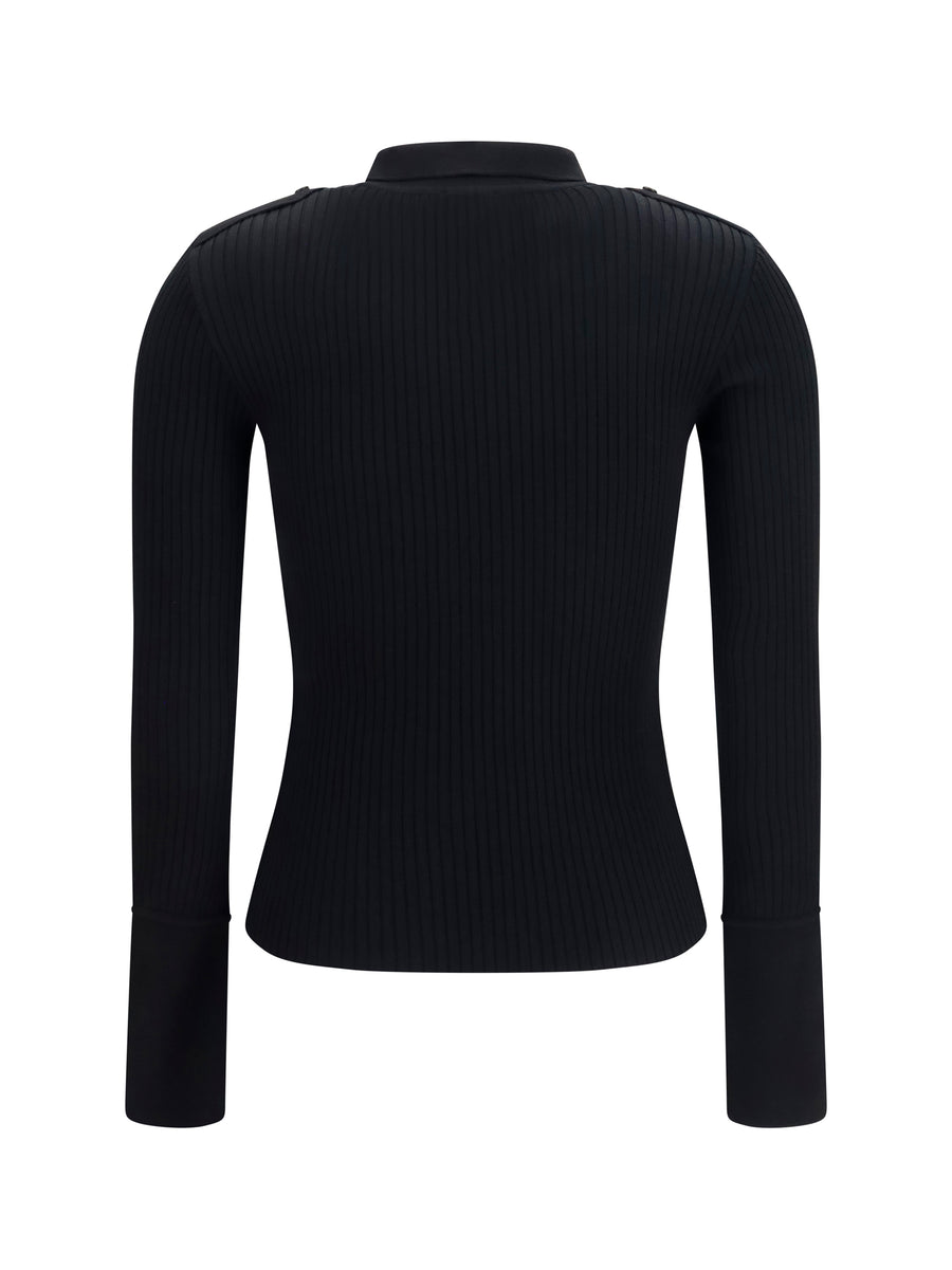 Polo Shirt Ribbed Knit Black Viscose Knitwear
