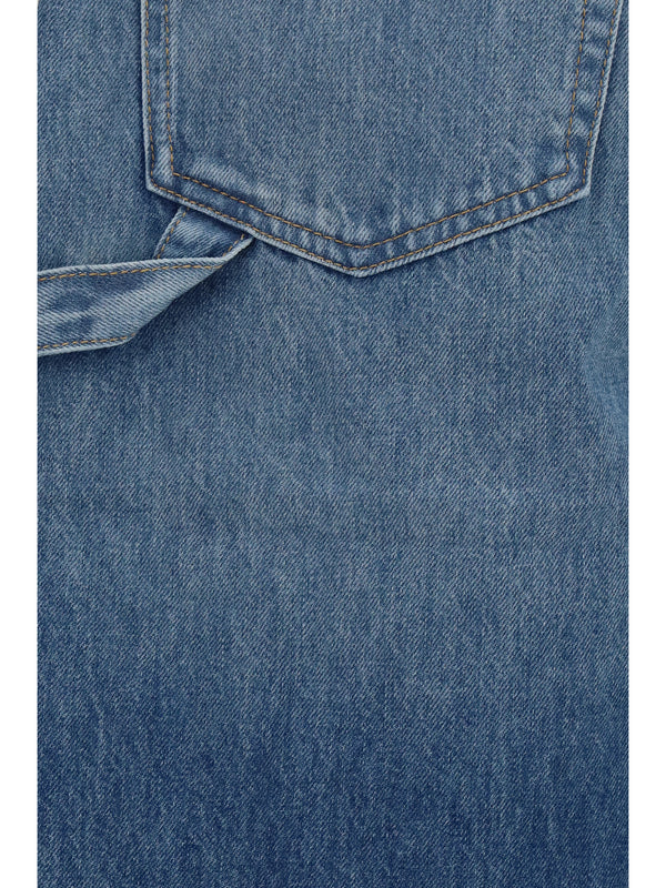 Shorts Wide-Leg Blue Cotton Bermuda