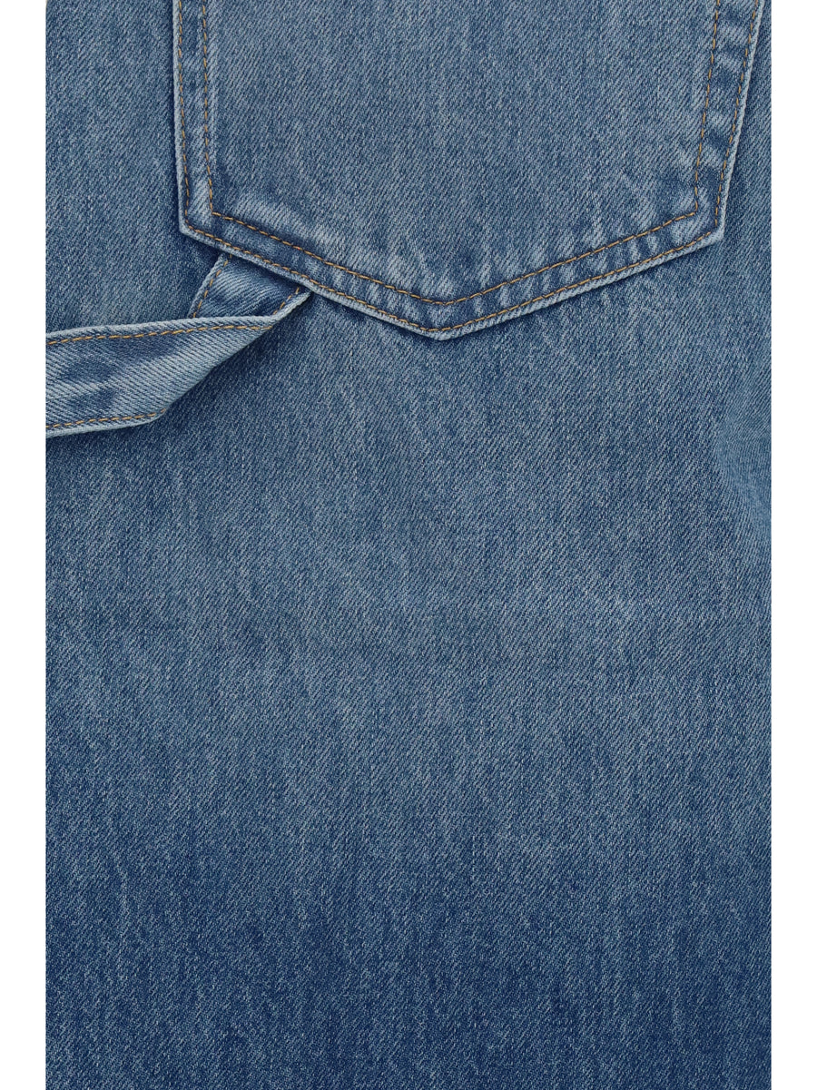 Shorts Wide-Leg Blue Cotton Bermuda