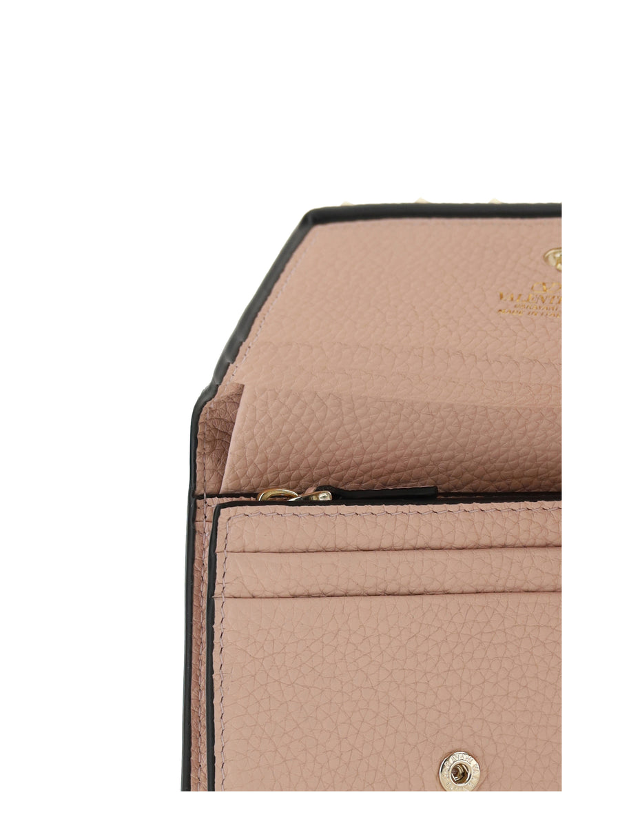 Flap French Wallet Rockstud Rose Quartz Calf Leather & Purses
