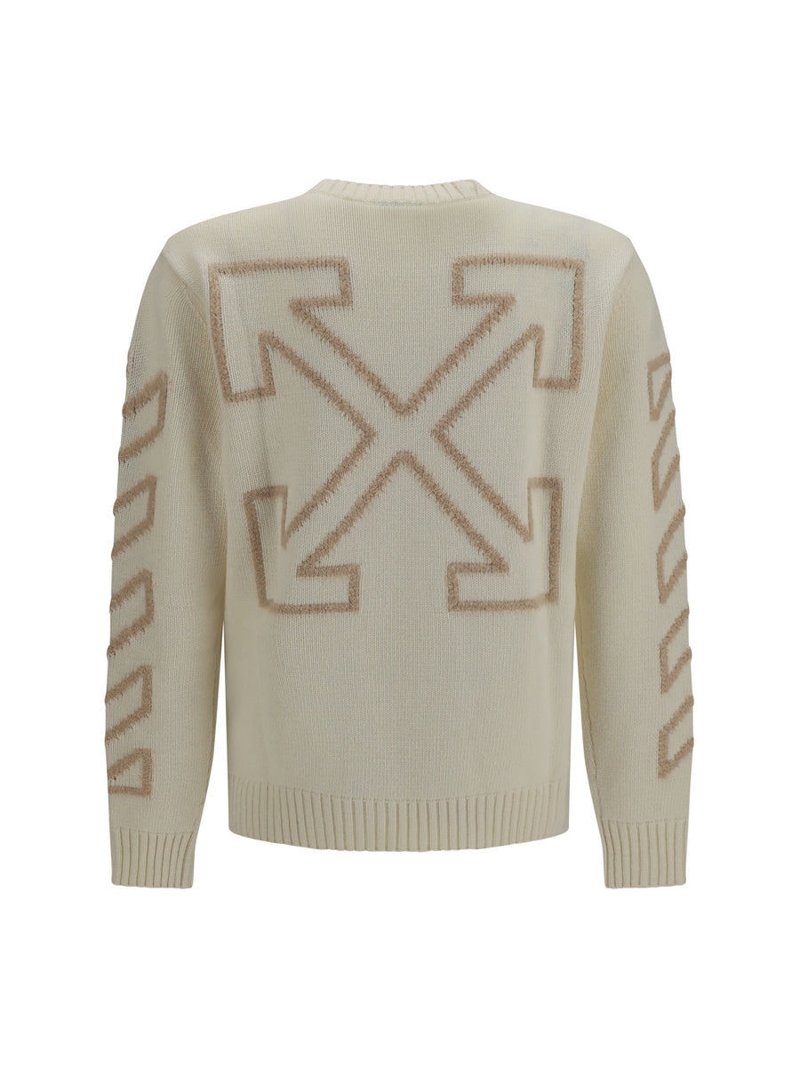Crewneck Sweater Arrow Fuzzy Cream Wool (ovis Aries)