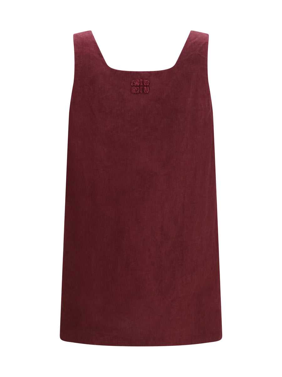 Linen Short Dress Bordeaux