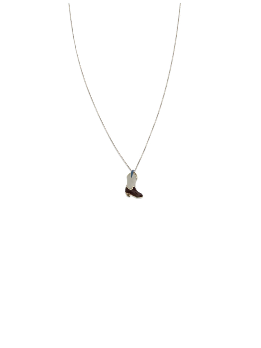 Necklace Cowboy Boot 9k Yellow Gold Burgundy/coconut White/sky Blue Other Materials Necklaces