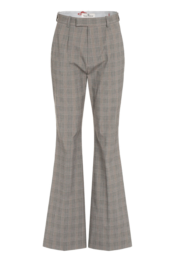 Prince-Of-Wales Checked Trousers Gray Cotton Straight