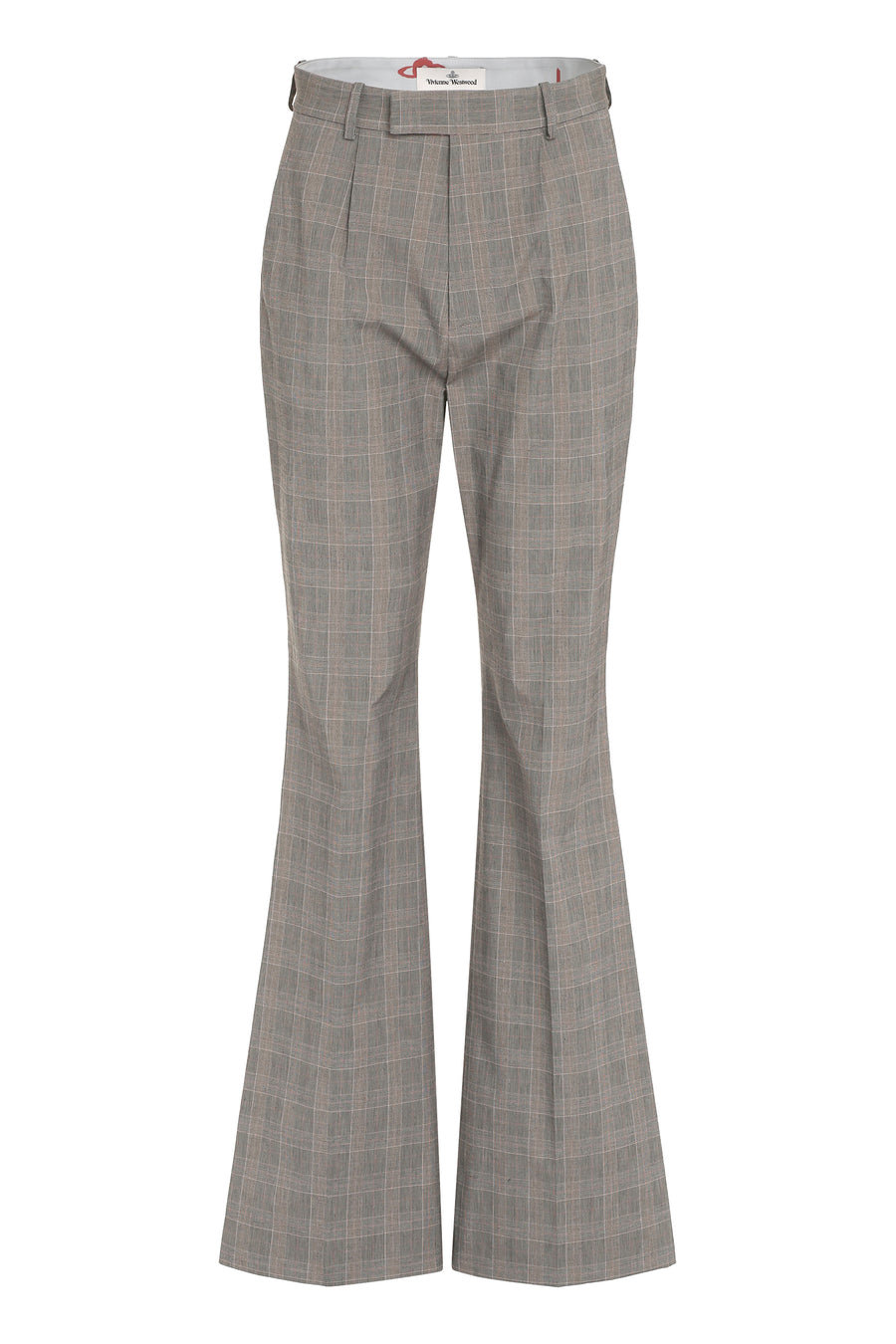 Prince-Of-Wales Checked Trousers Gray Cotton Straight