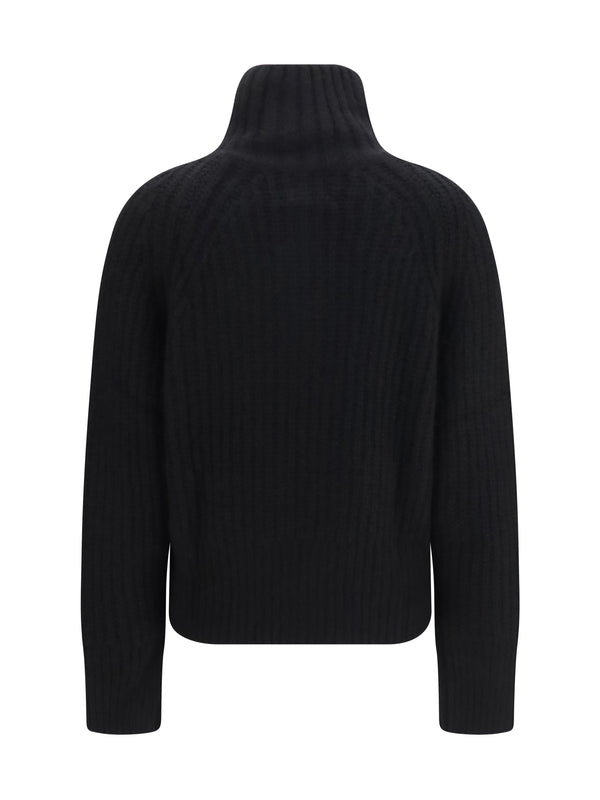 Troyer Sweater Ribbed Zip-Up Black Cashmere