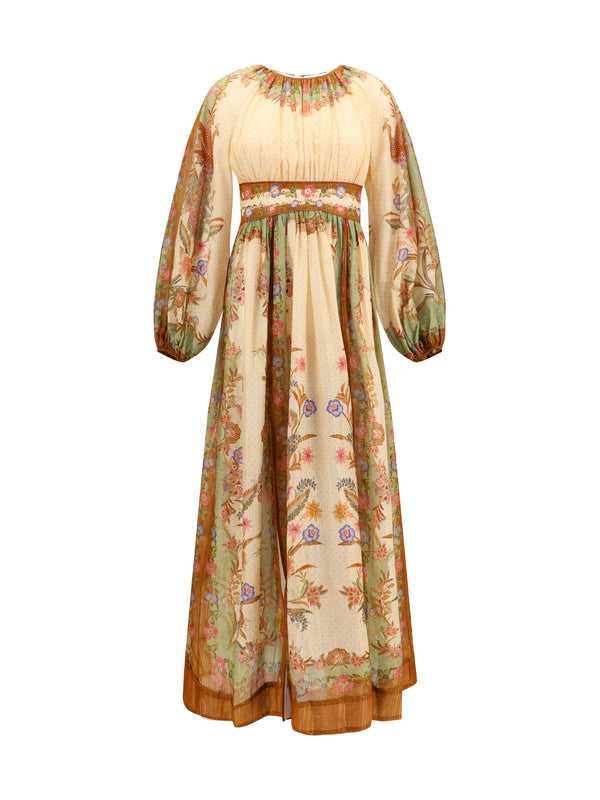 Maxi Dress Indra Cream Khaki Cream/khaki/scarf Floral Cotton