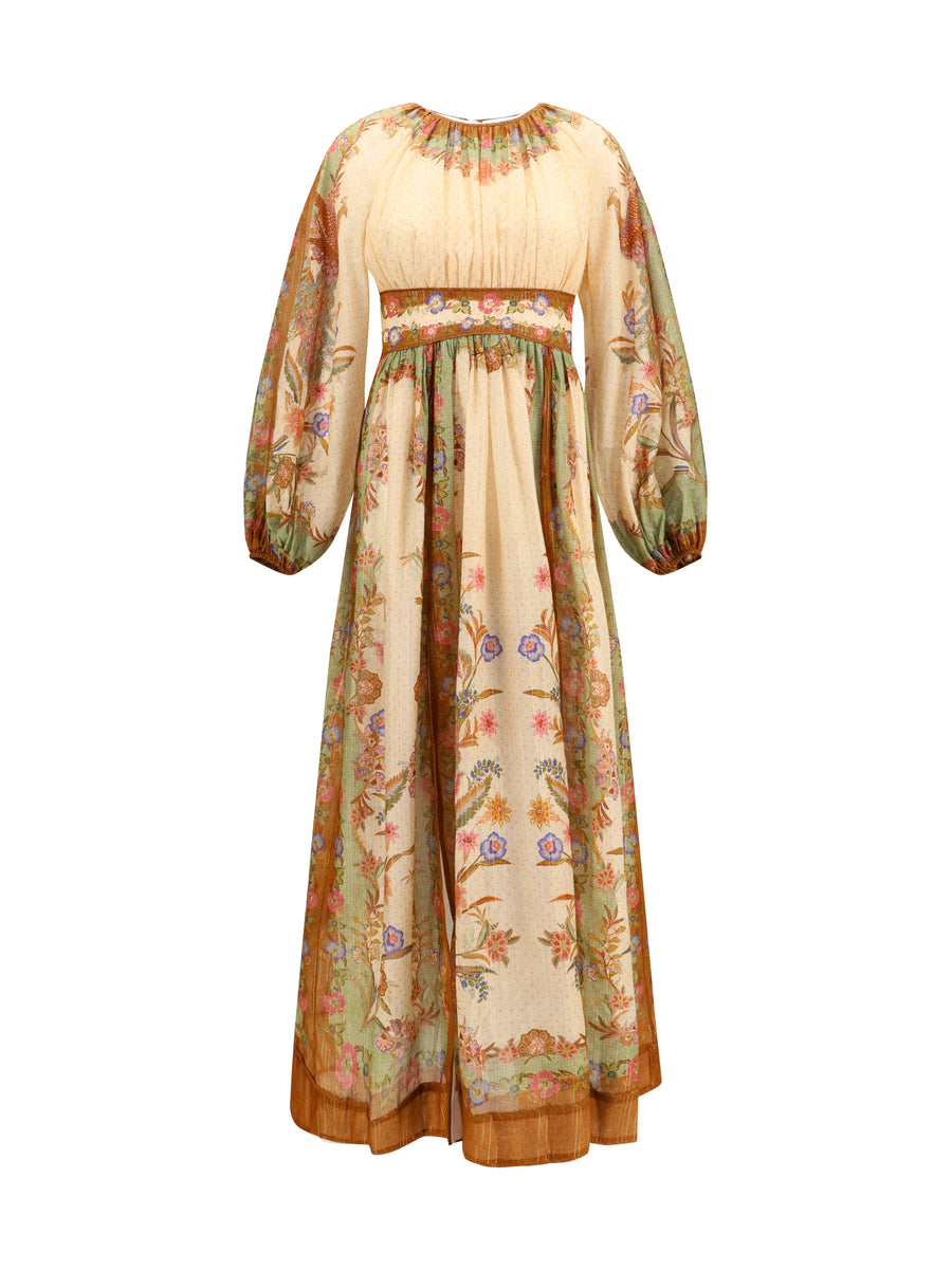 Maxi Dress Indra Cream Khaki Cream/khaki/scarf Floral Cotton
