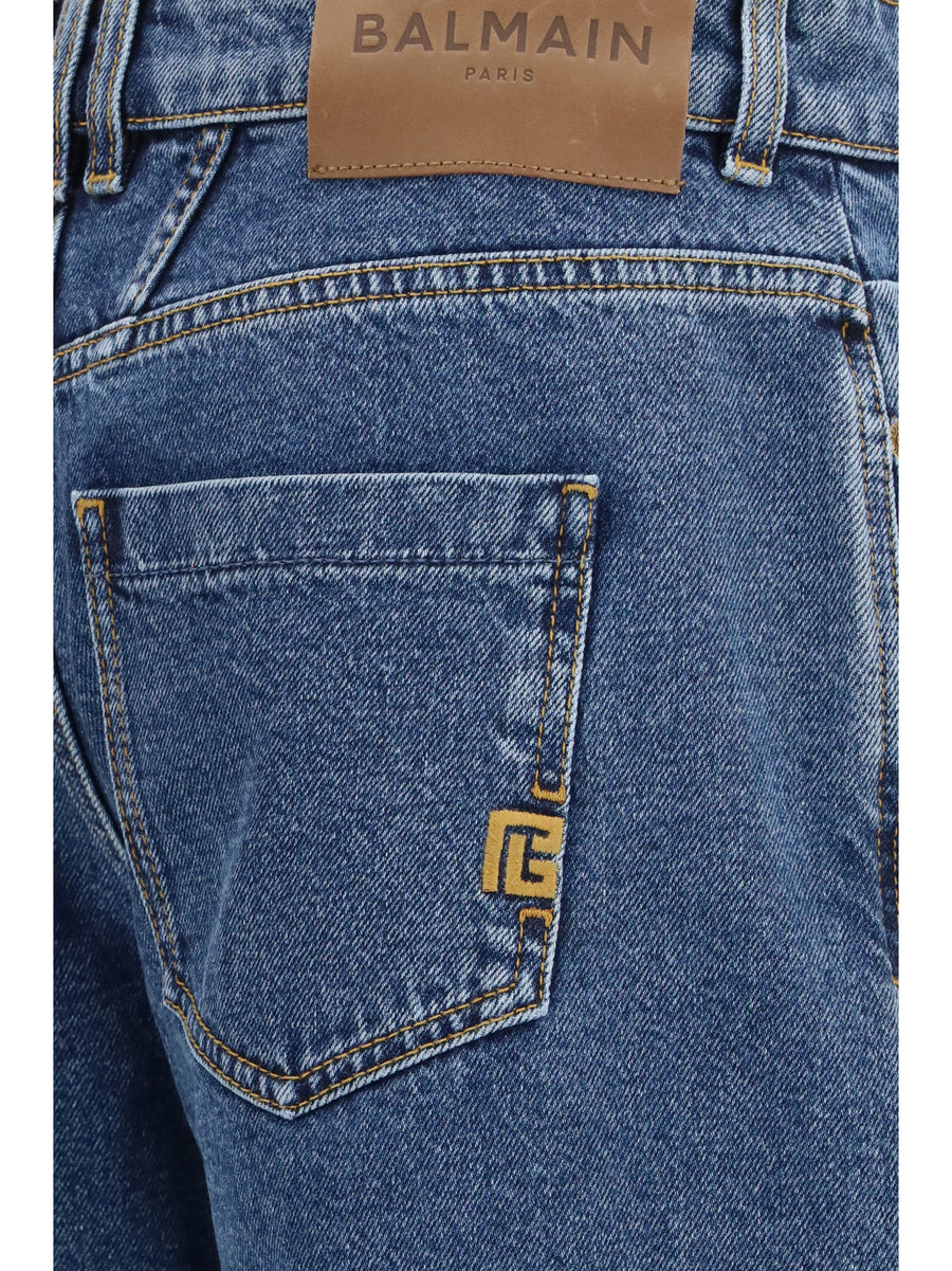 Jeans Straight Wide-Leg Dark Denim Blue Cotton