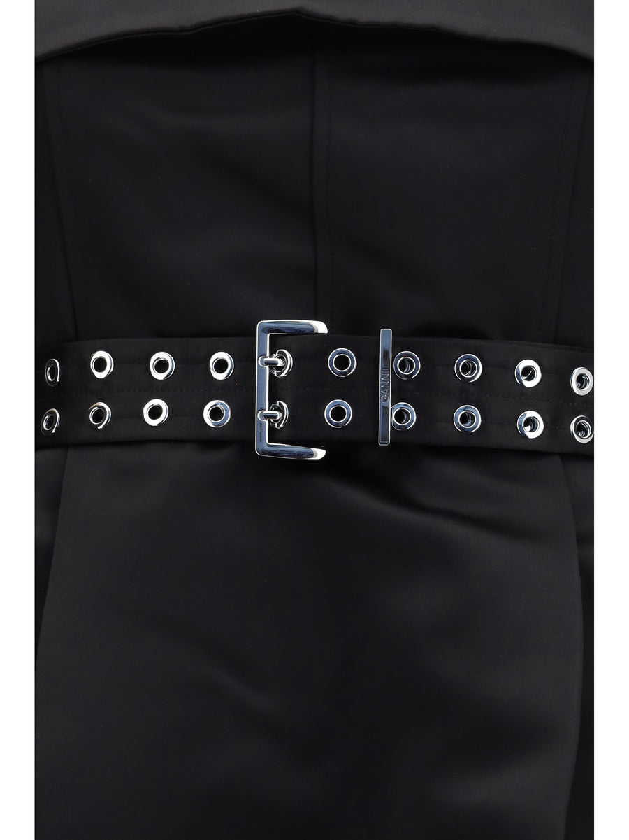 Dress Short Satin Full Skirt Black Polyester