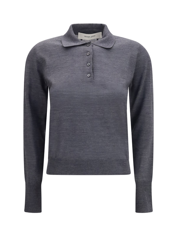Long Sleeve Merino Wool Polo Anthracite Ovis Aries Knitwear