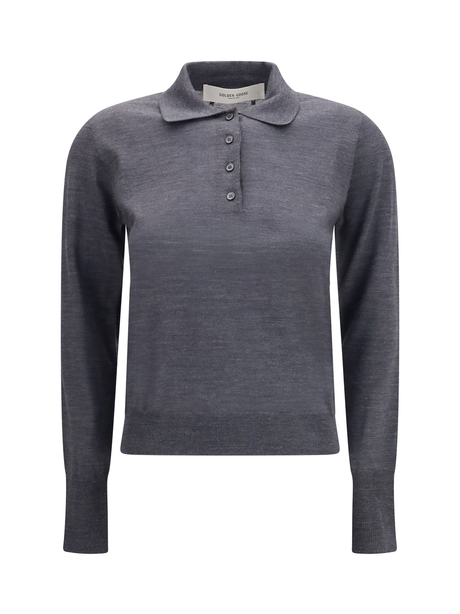 Long Sleeve Merino Polo Anthracite Wool Knitwear