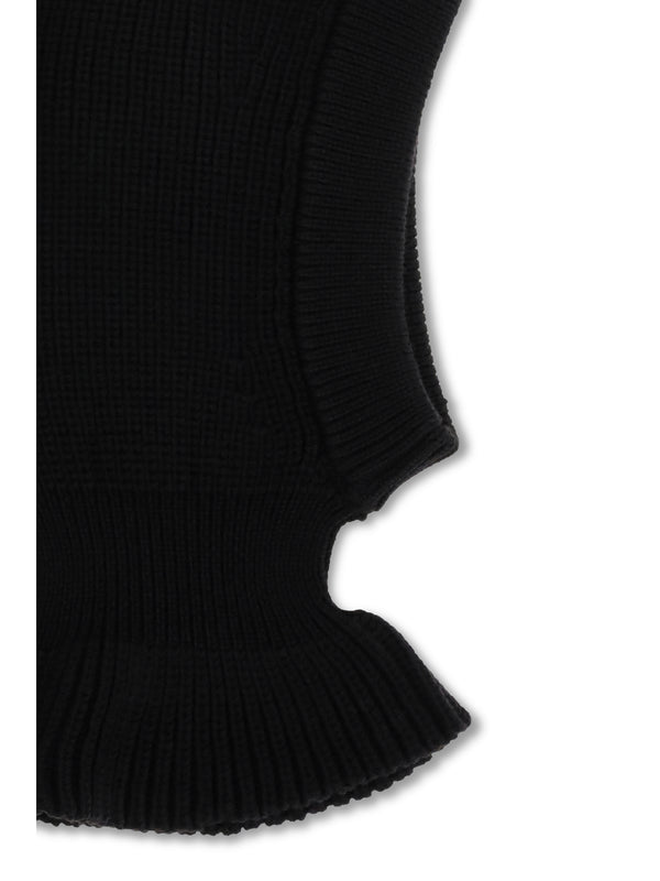 Balaclava Ribbed Wool Black Merino Hat