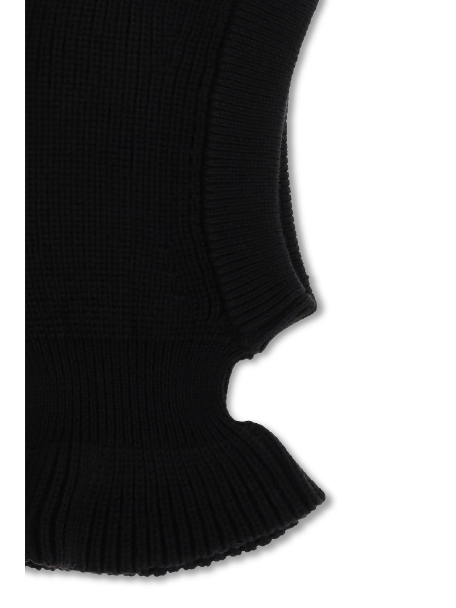 Balaclava Ribbed Wool Black Merino Hat
