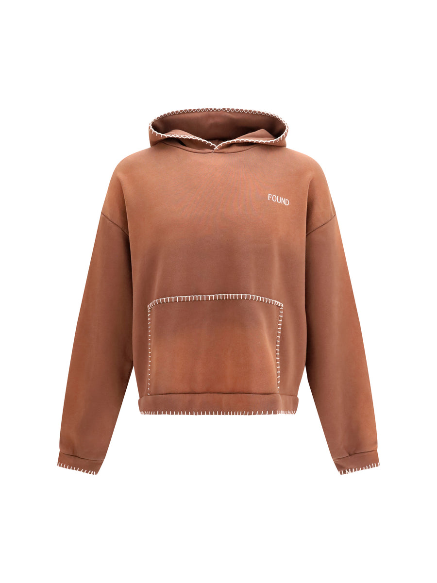 Hoodie With Stitch Details Faded Brown Cotton Sweatshirts