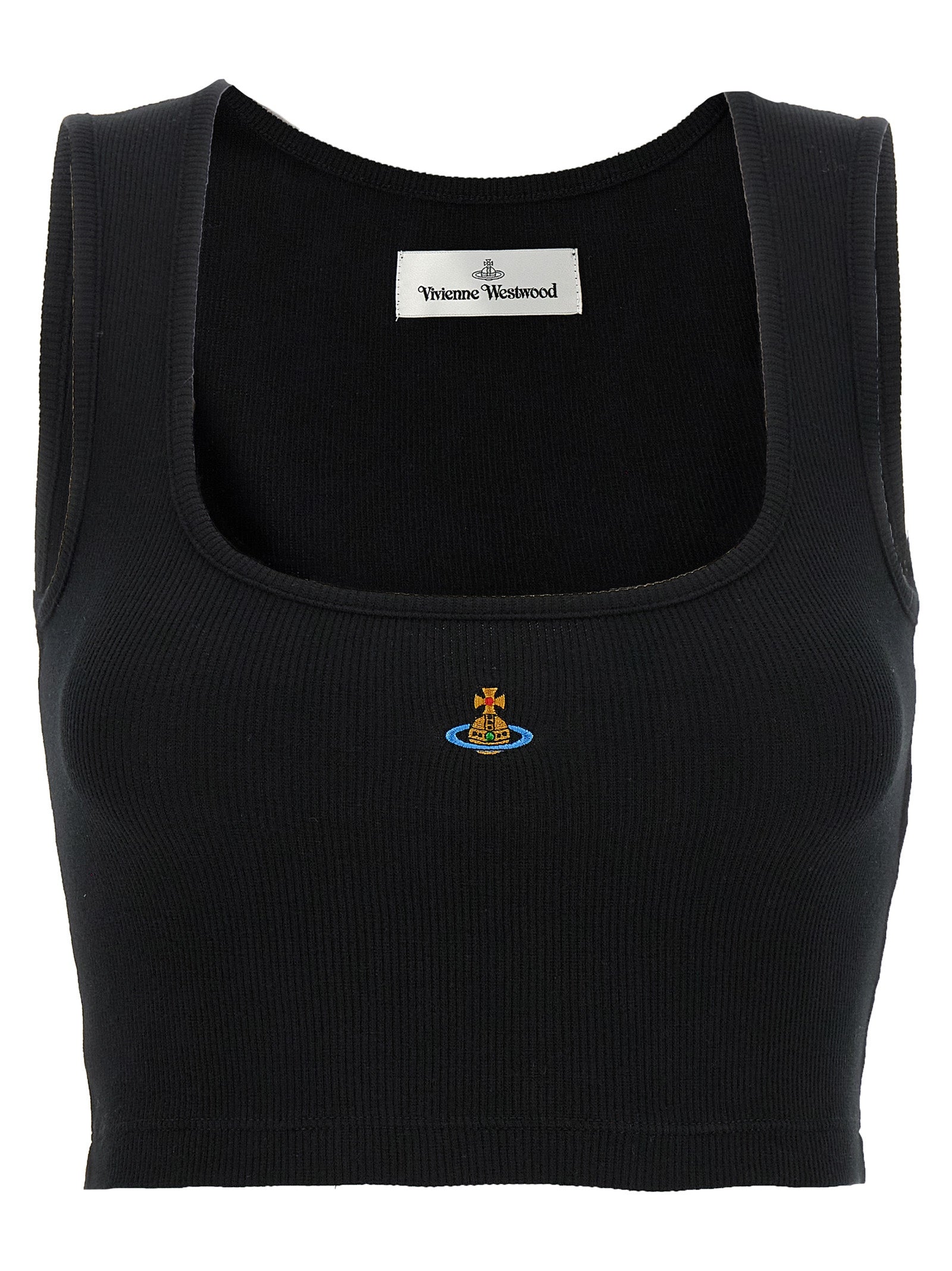 Cropped Rib Top Black Cotton Tops