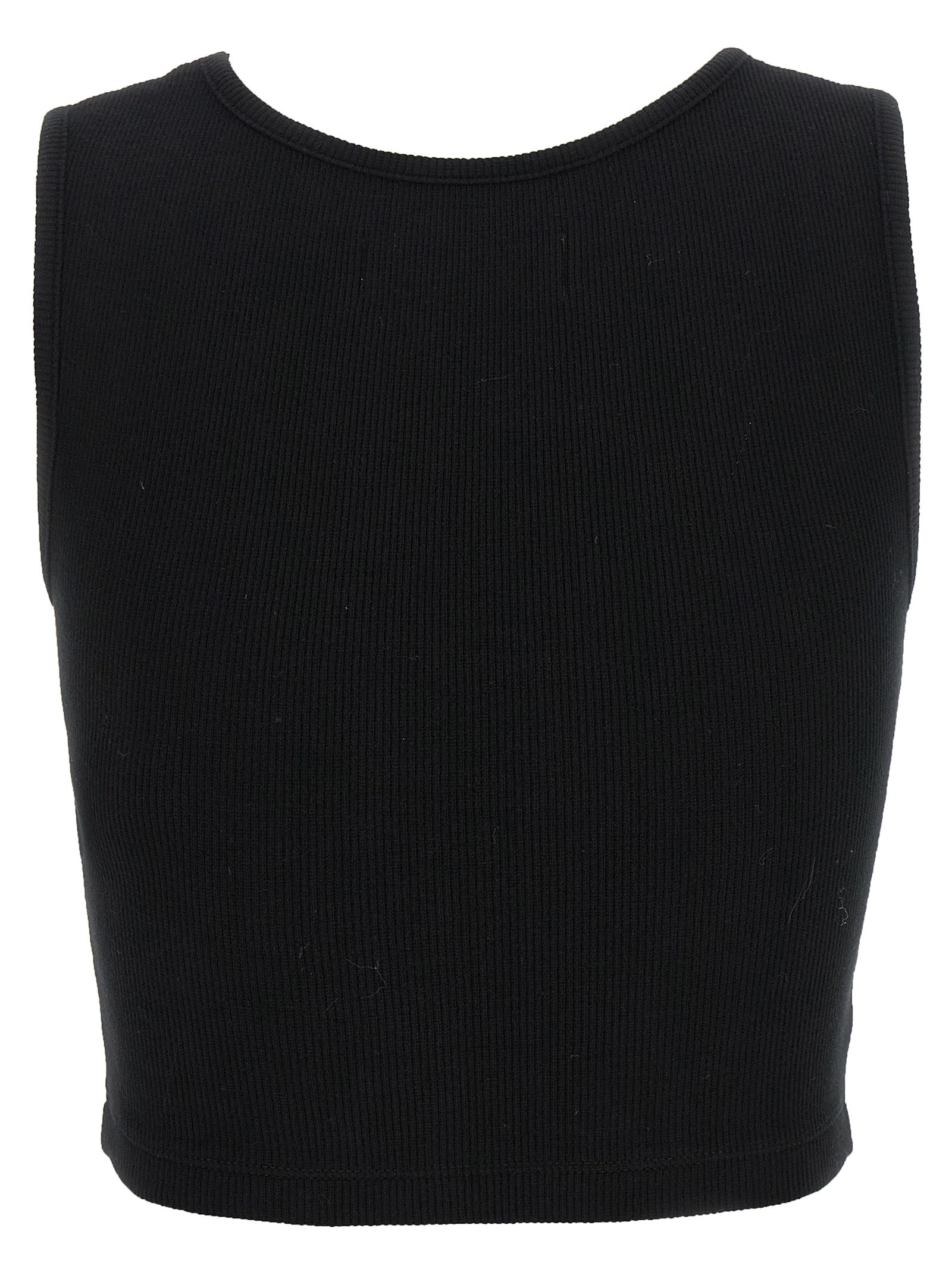 Cropped Rib Top Black Cotton Tops