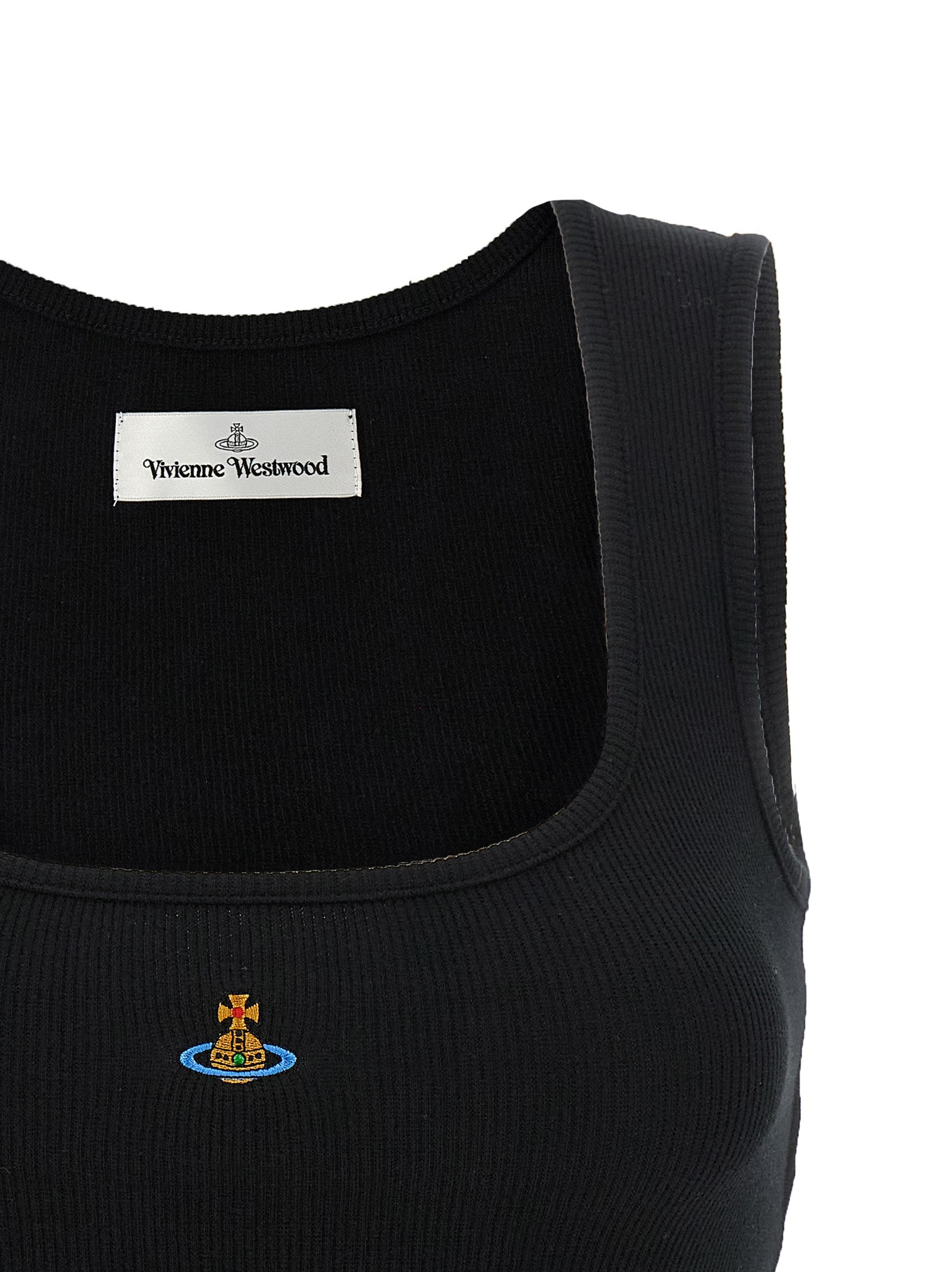Cropped Rib Top Black Cotton Tops