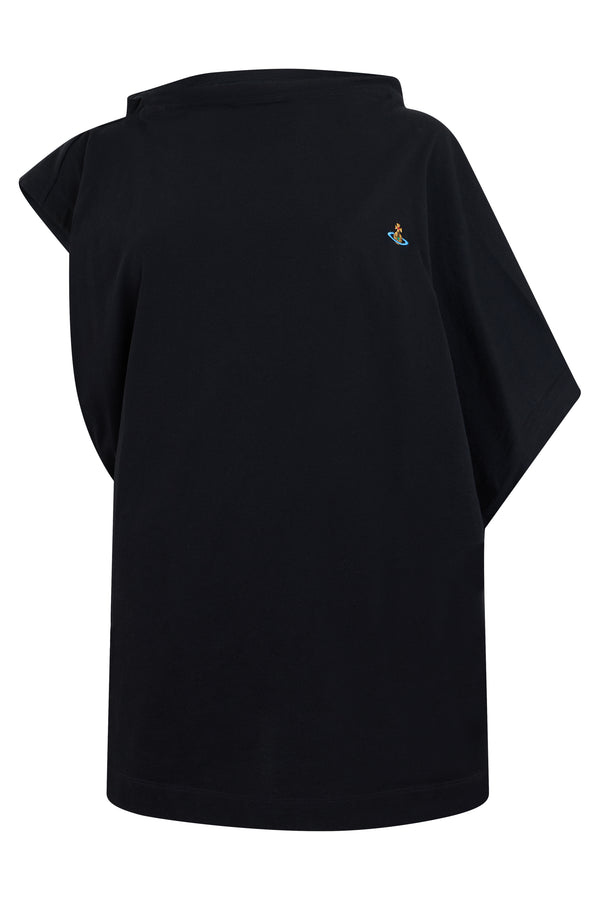 Asymmetric Black Cotton T-Shirt Blouses