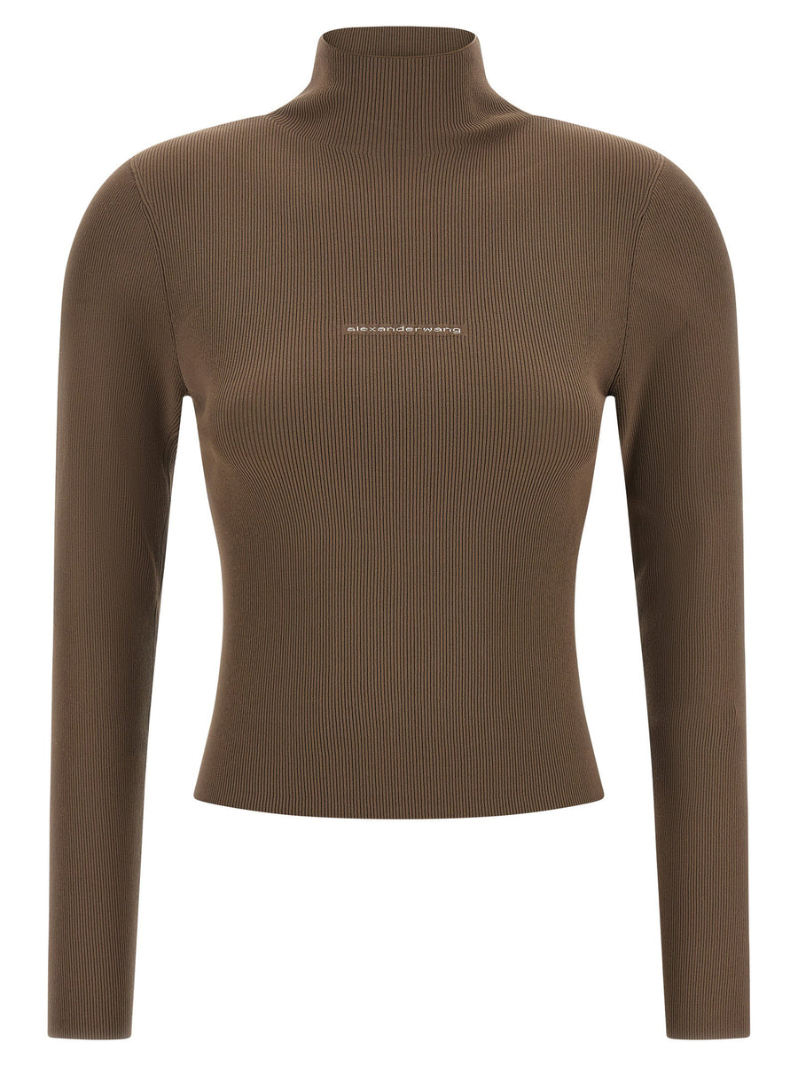 Alexander Wang Logo-Embroidered Ribbed Sweater — Brown