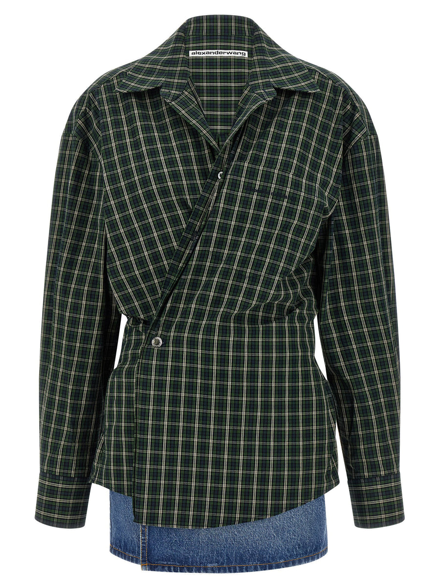 Alexander Wang Check Print Mixed-Fabric Dress — Green