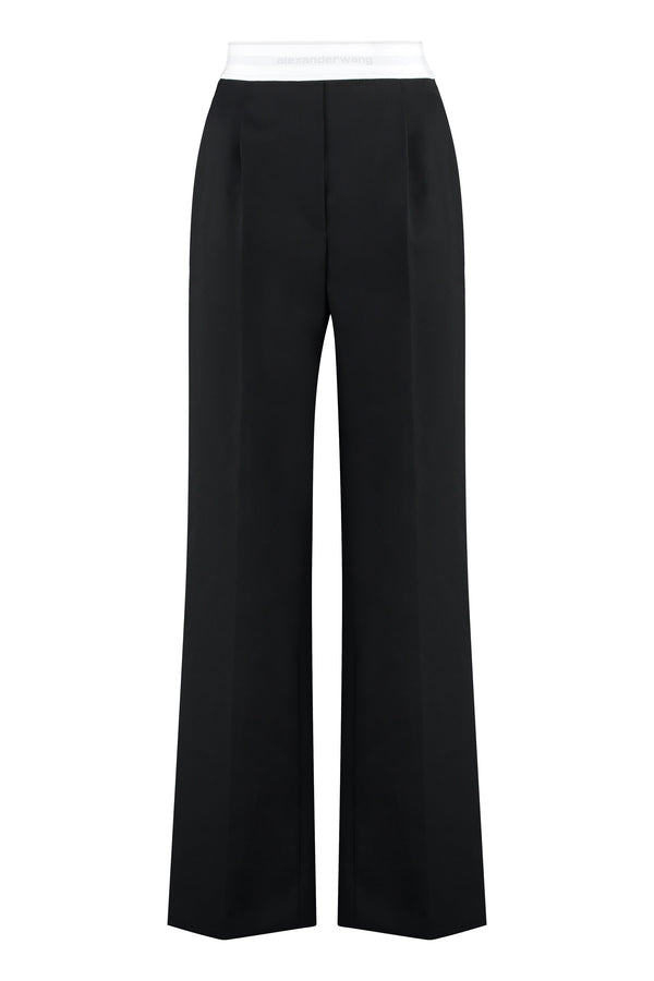 Wool Trousers With Logo Detail Black Polyester Straight