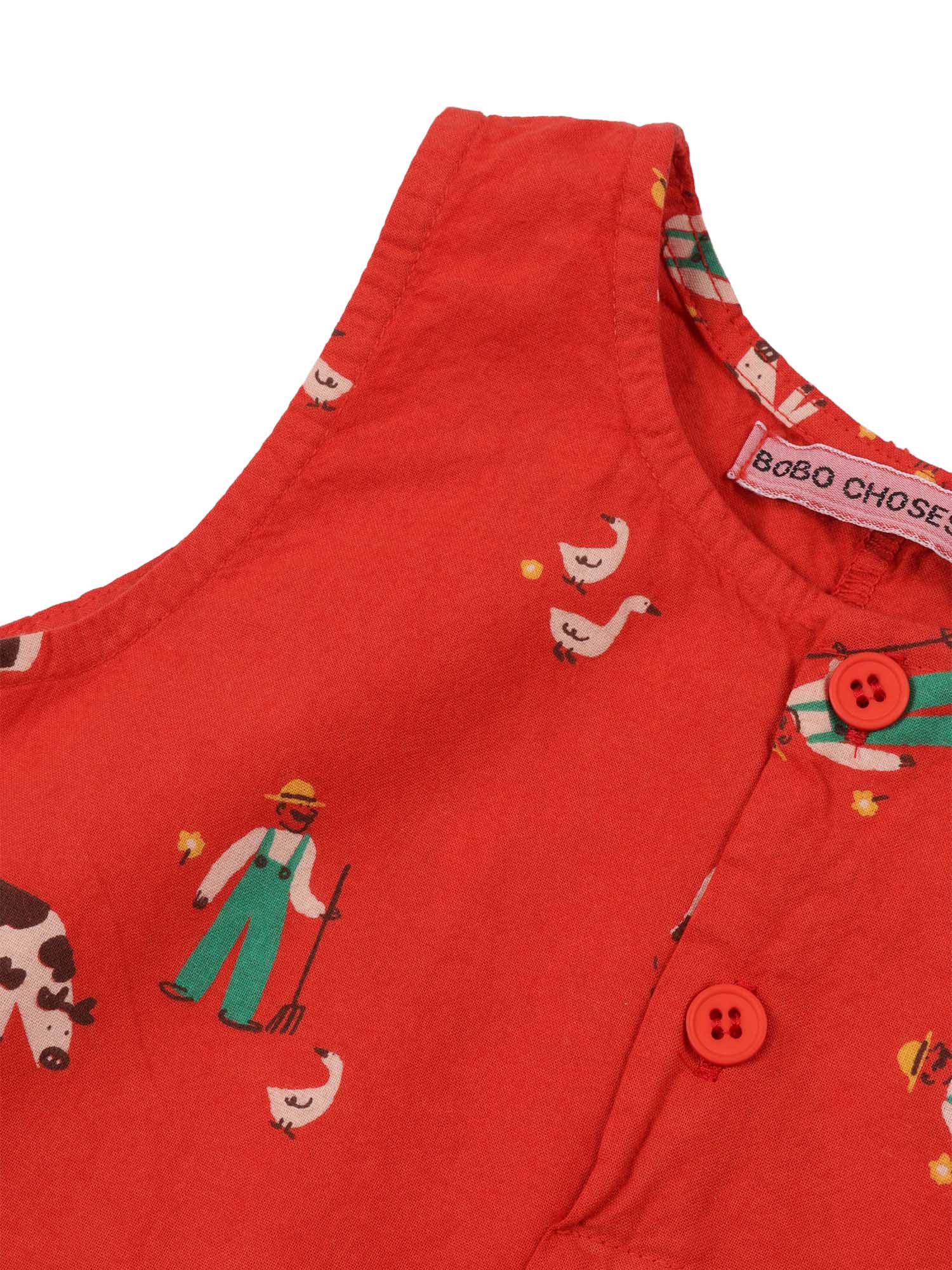 Farm Adventure all over playsuit Red Organic Cotton Vest