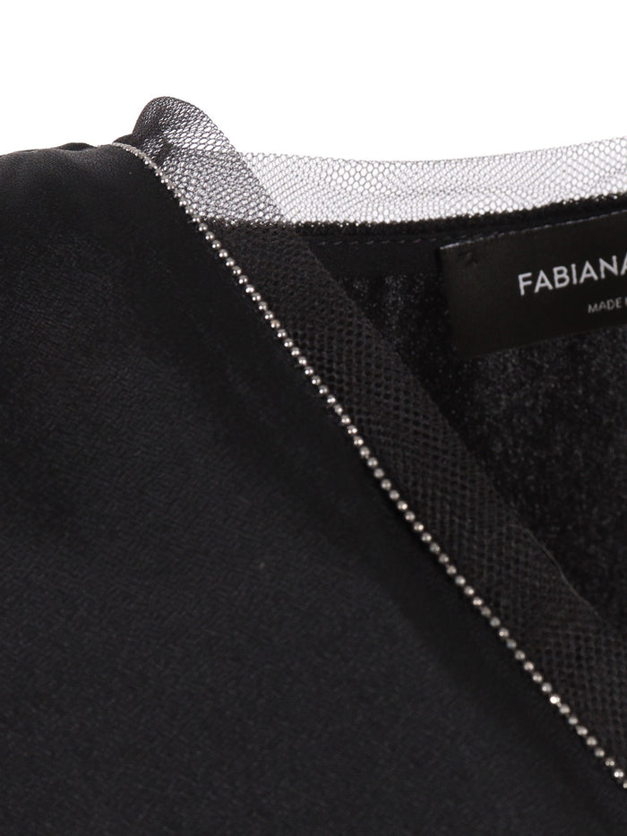 Enver Satin Front Back Top With Filo Diamante Detail Black Acetate Viscose