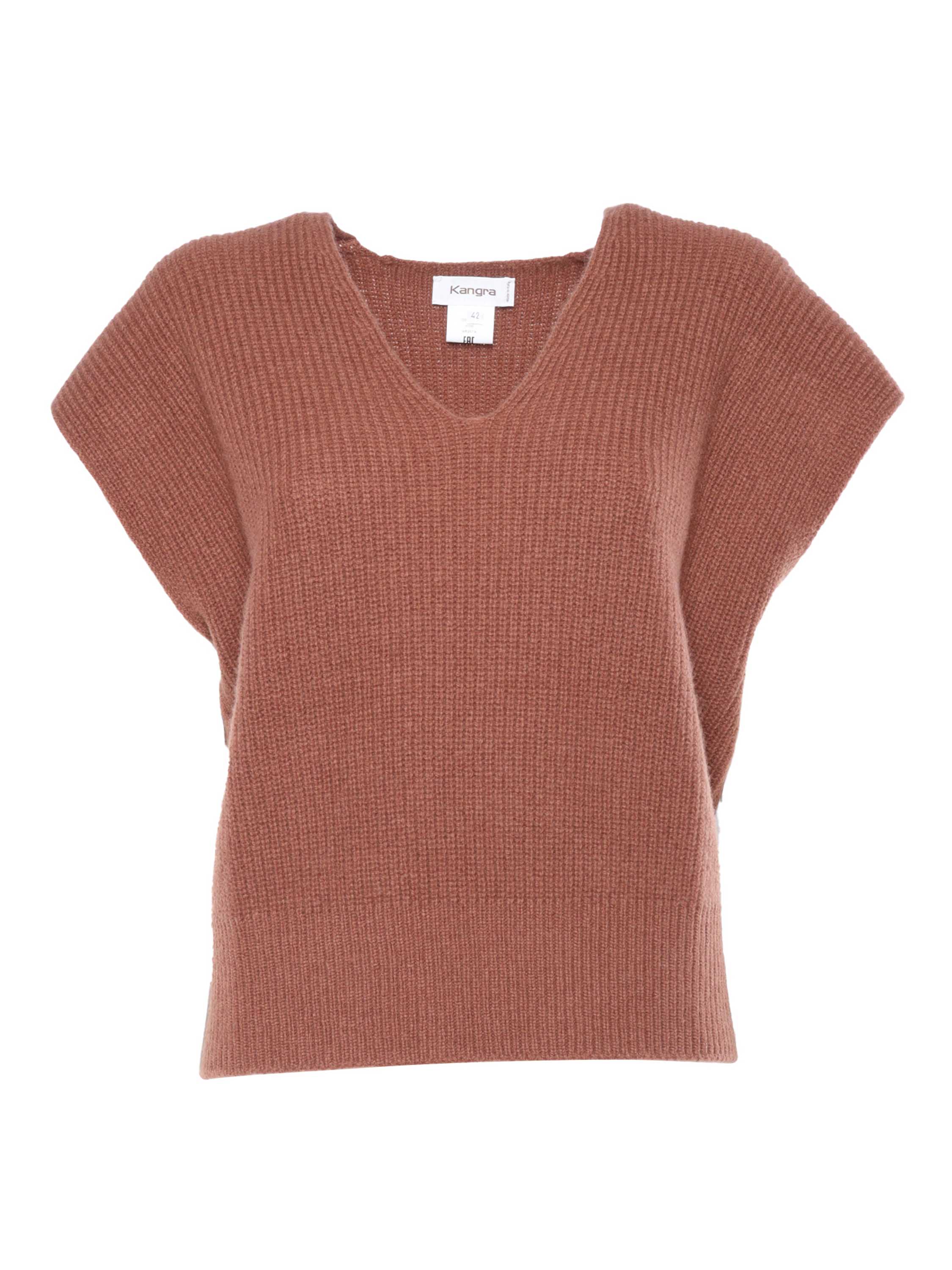 V-Neck Vest Brown Extrafine Merino Wool Knitted
