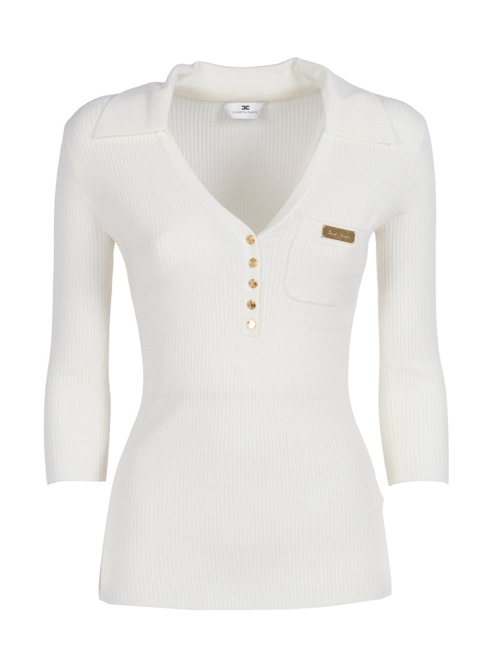 KNITTED TOP White Lyocell Polyamide Silk Crewneck