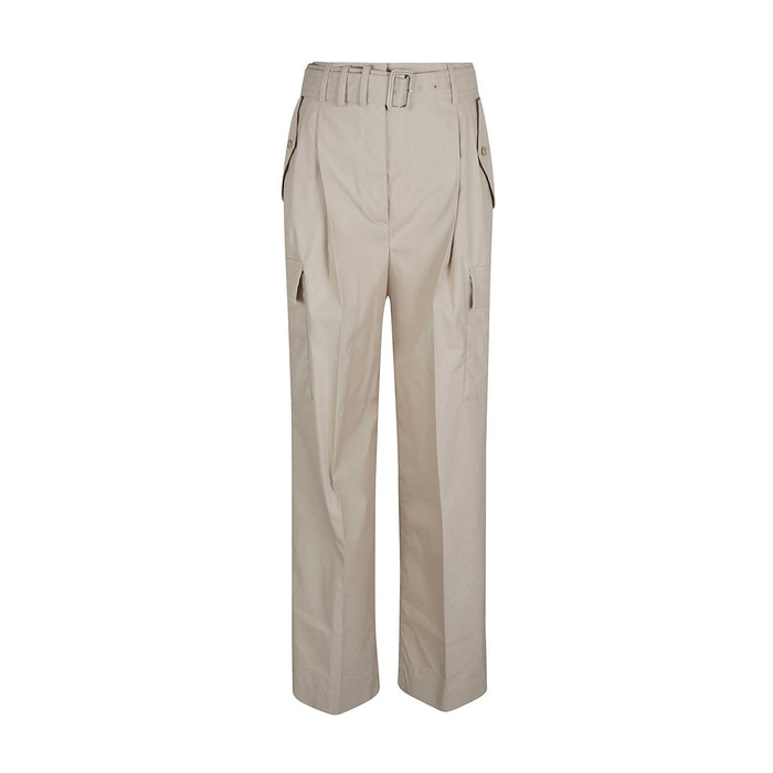 High Waist Trousers Beige Cotton Polyester