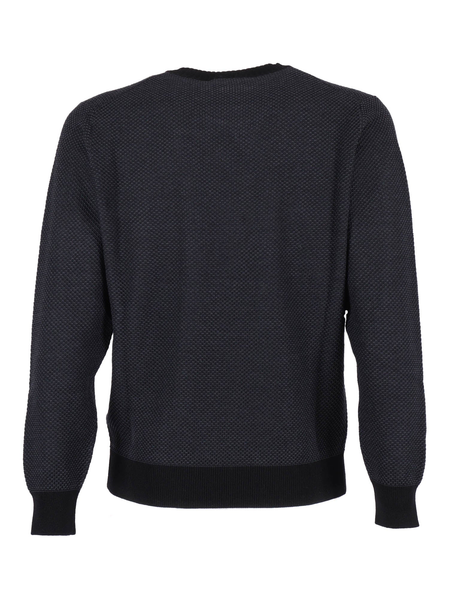 Long Sleeve Crew Neck Sweater Black Virgin Wool Crewneck