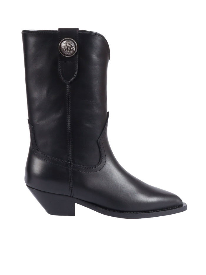 New Tex With Button Black Leather Sole Rubber Booties