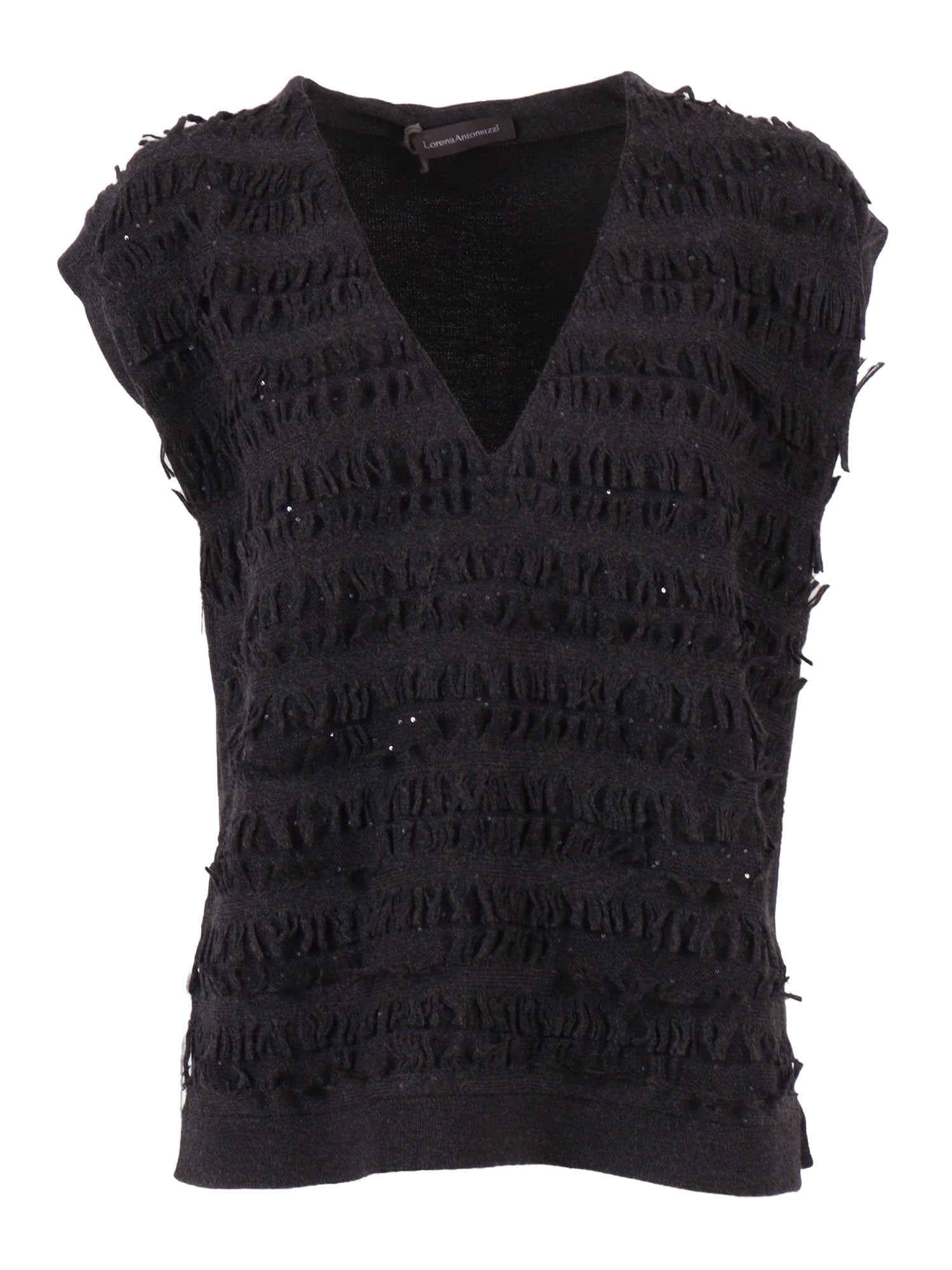 Knit Vest Black Virgin Wool Polyester Knitted