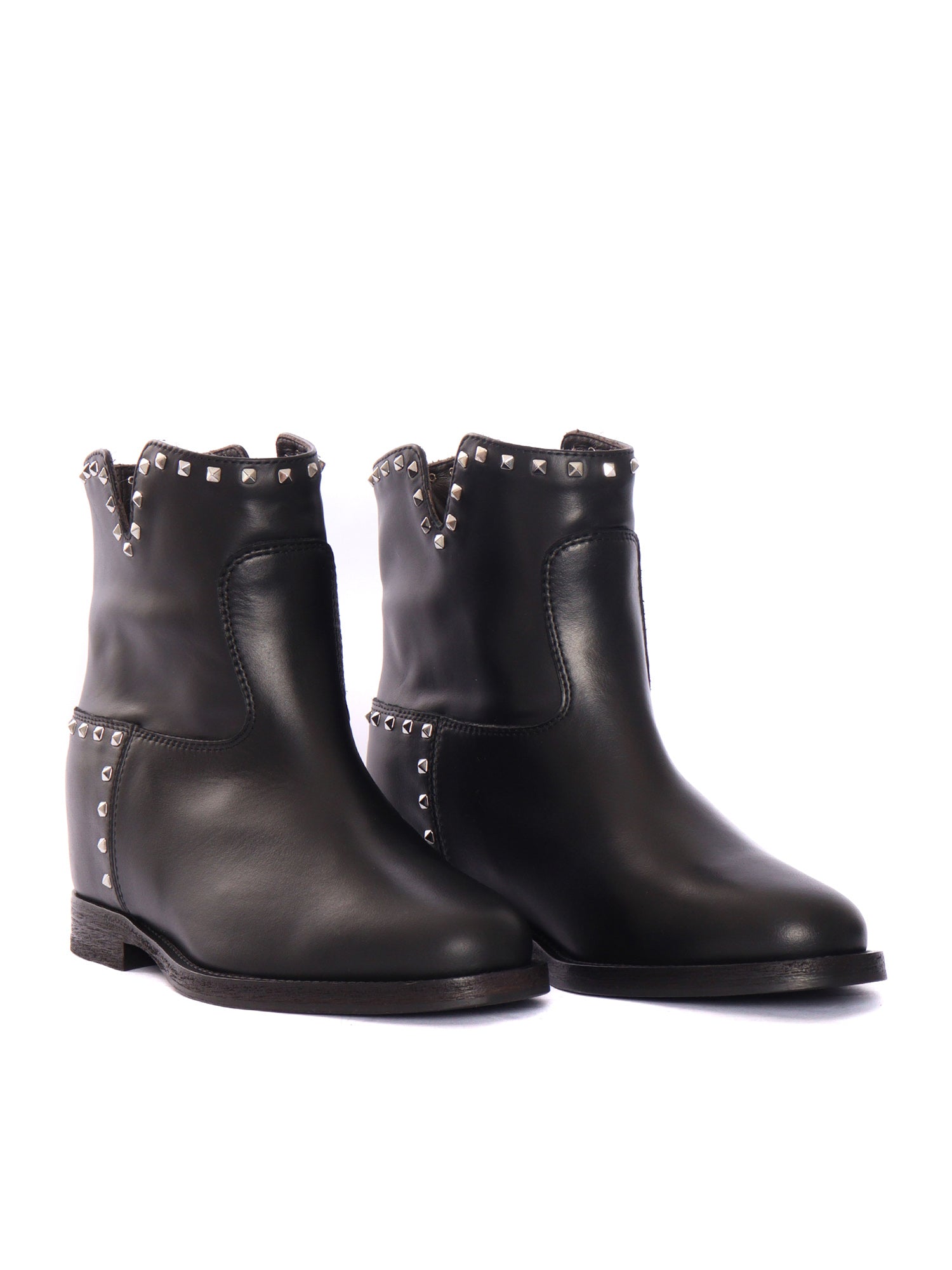 ANKLE BOOTS WITH VENT Black Leather Sole Rubber Booties