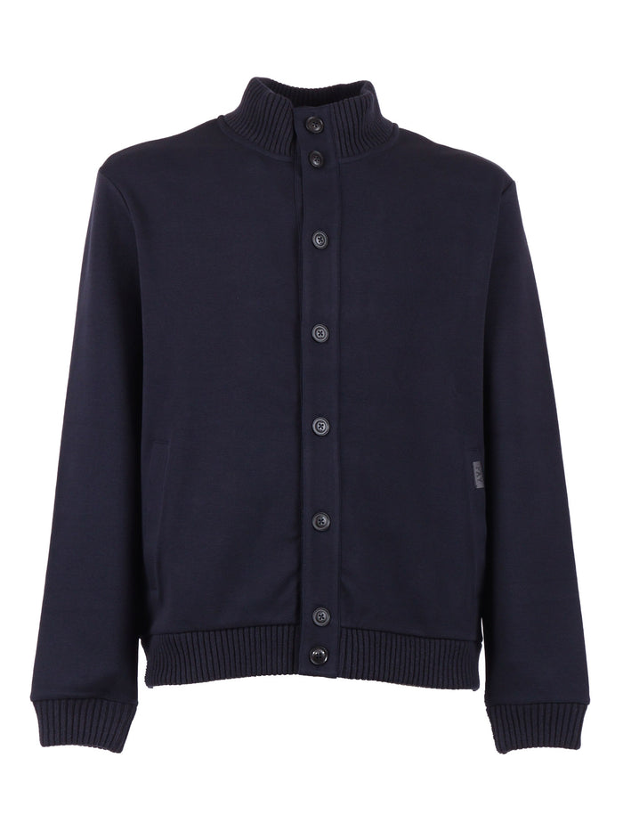 SWEATSHIRT JACKET WITH BUTTONS Blue Cotton Polyester Elastane