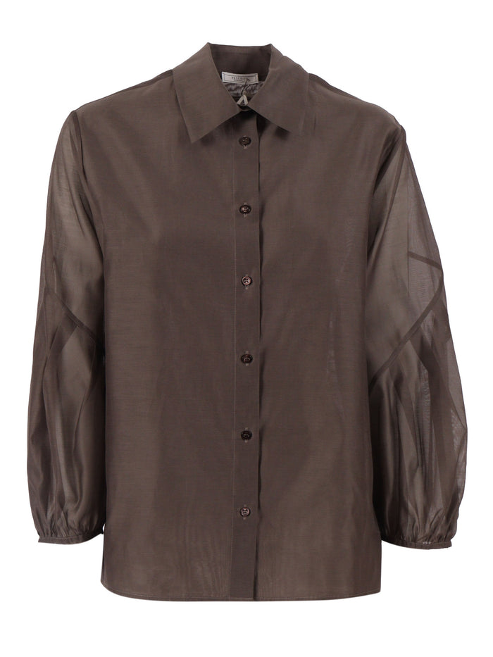 BLOUSE Brown Cotton Silk Shirt