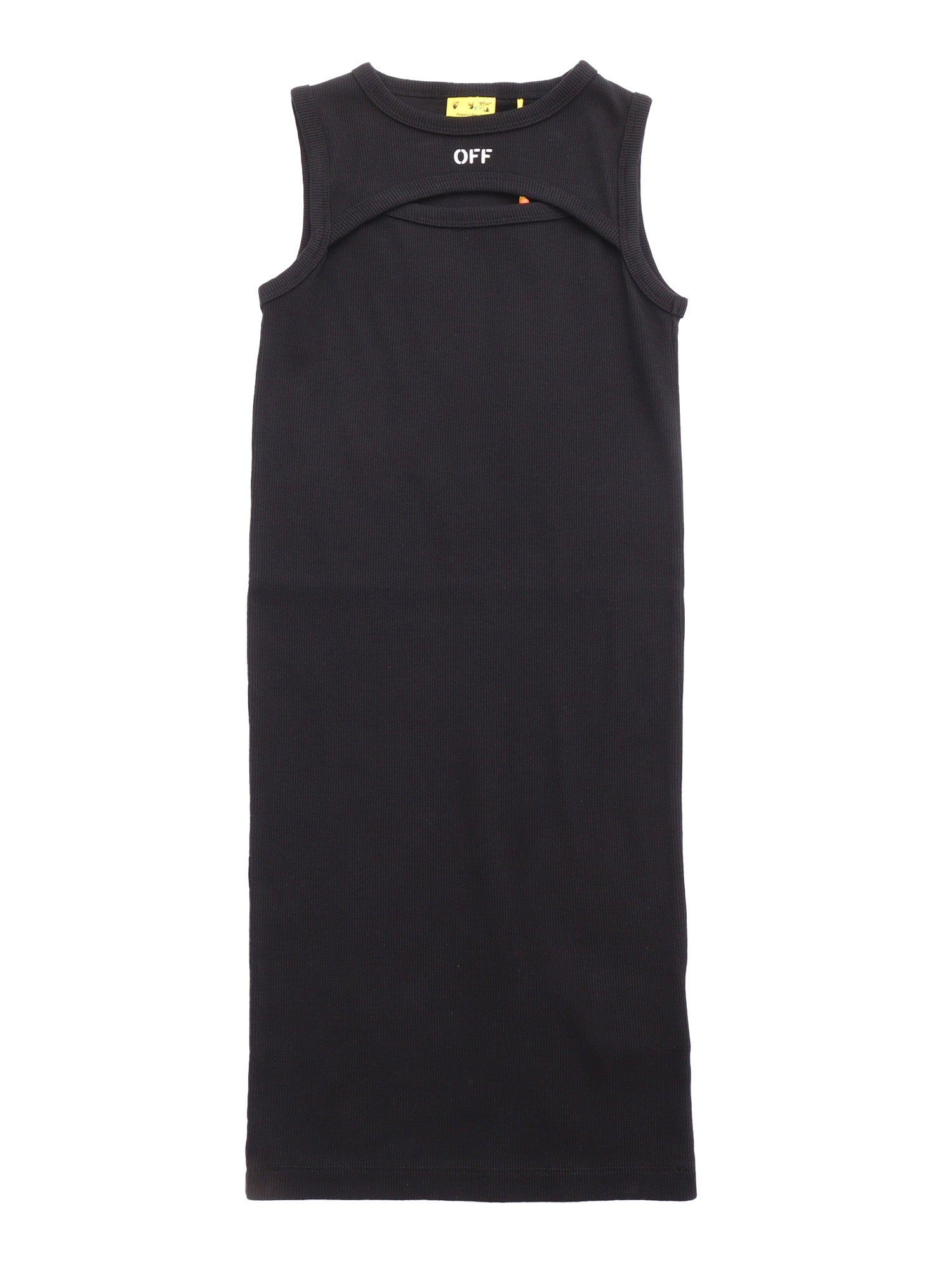 OFF STAMP CLEAR RIBBED DRESS BLACK - WHI Elastane Cotton