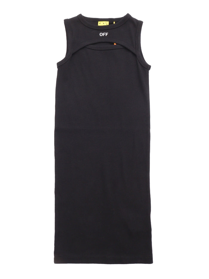 OFF STAMP CLEAR RIBBED DRESS BLACK - WHI Elastane Cotton